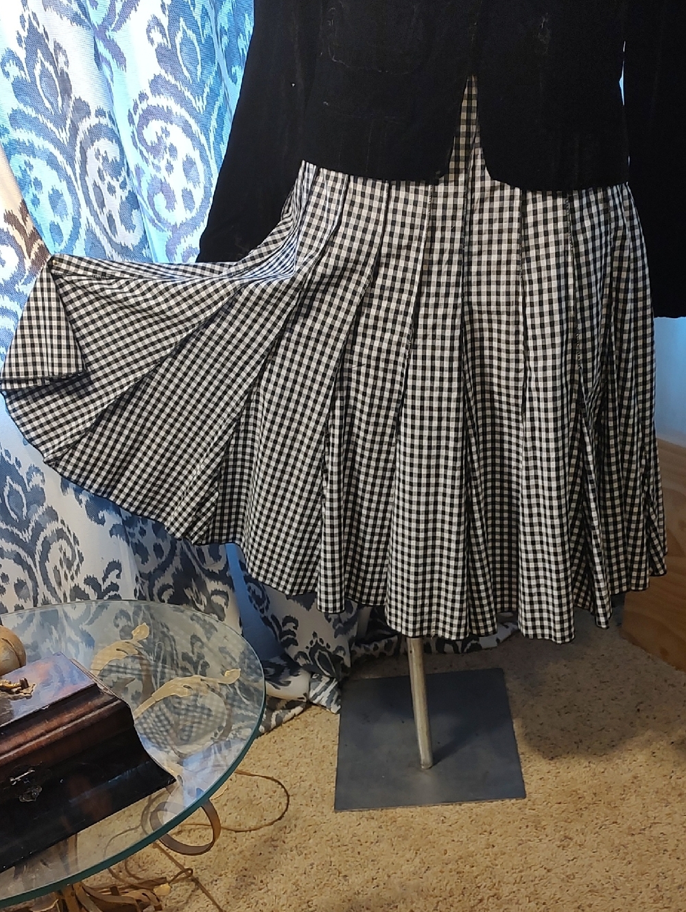 Black & White Gingham Gored Midi Skirt, Sweet Salt